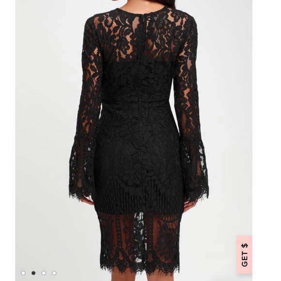 NWT Lulus Black Lace Long Sleeve Midi Dress - Picture 3 of 8